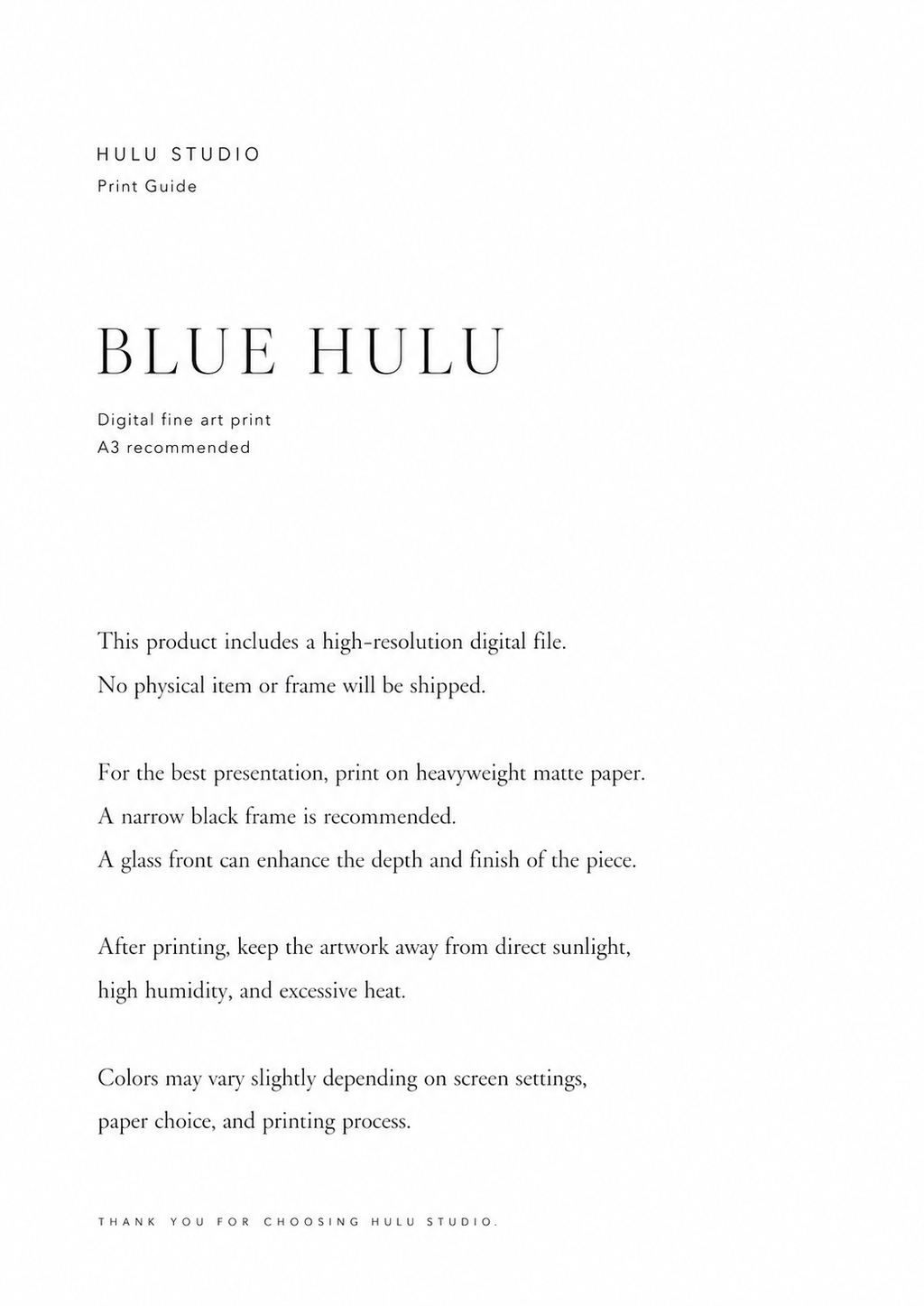 BLUE HULU | Digital Fine Art Print | Printable Wall Art